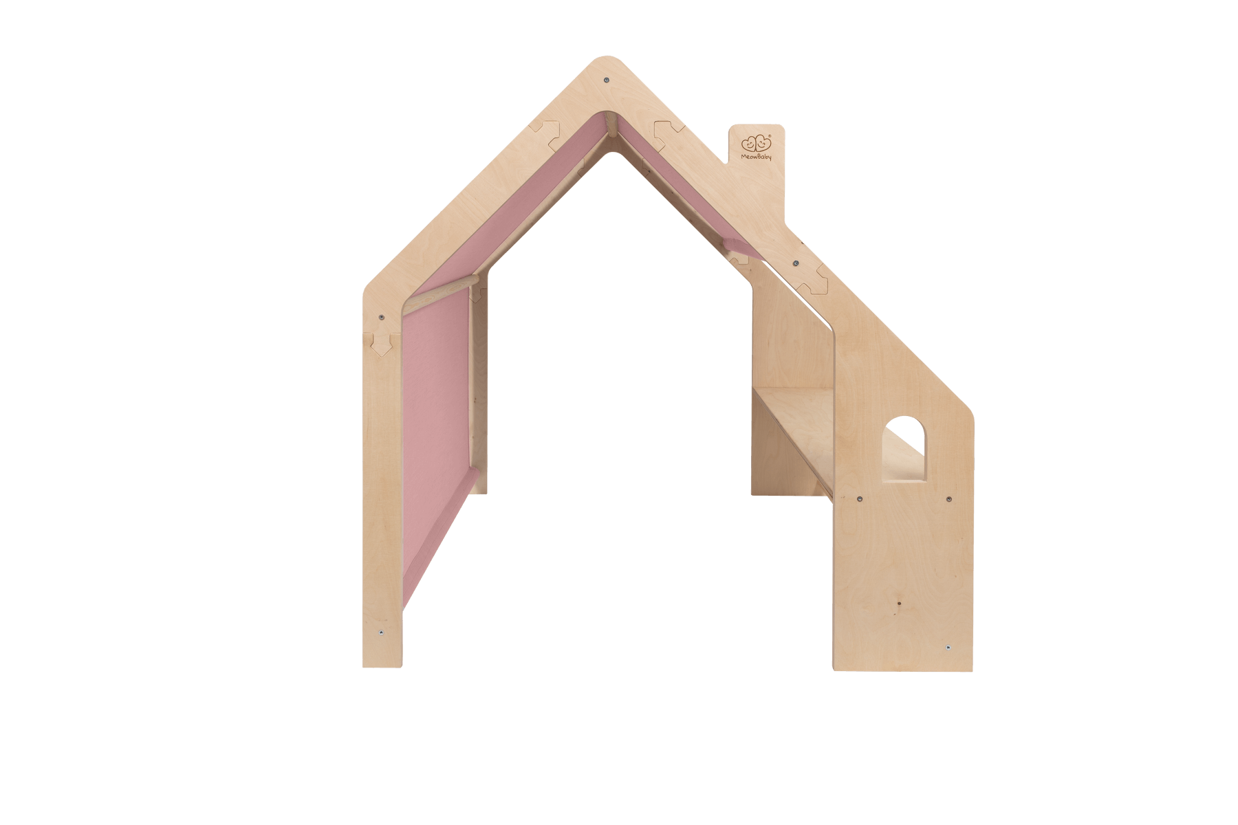 MeowBaby® Natural Wooden House for Kids - Pink Roof